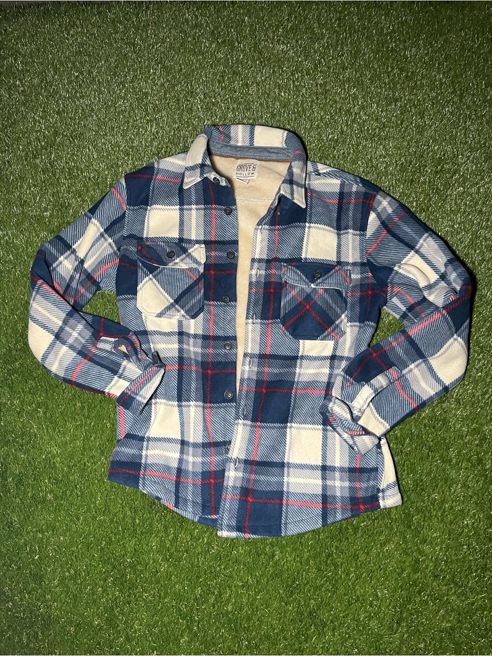 Men’s Small Blue Plaid Flannel Shirt Jacket - Groove & Hollow